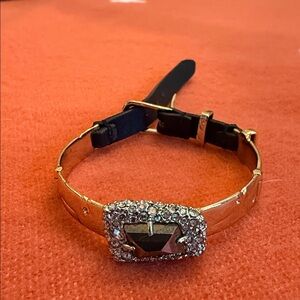Alexis Bittar Gold tone and Leather Bracelet with Crystals